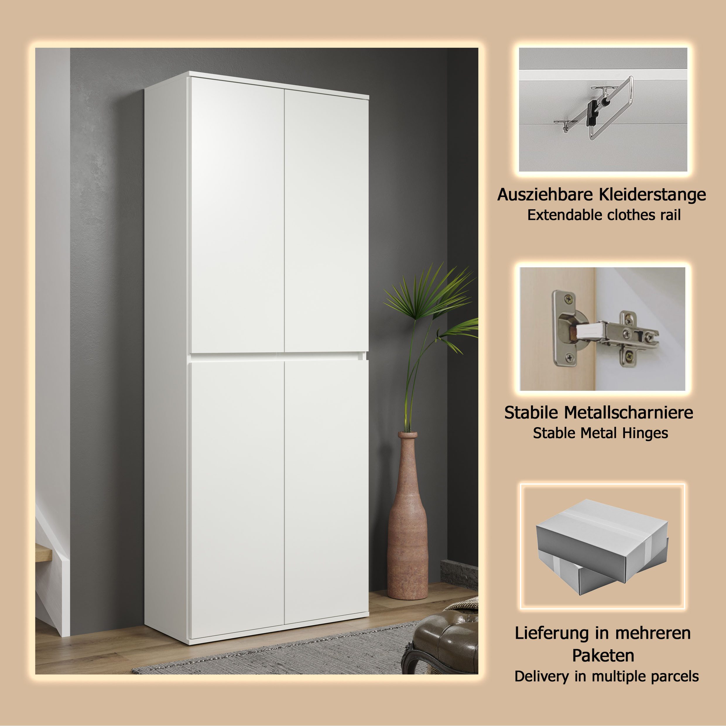 Home affaire Mehrzweckschrank Novara Mehrzweckschrank mit Kleiderstange - (B/T/H) nach Wahl 37-74/34/191 cm