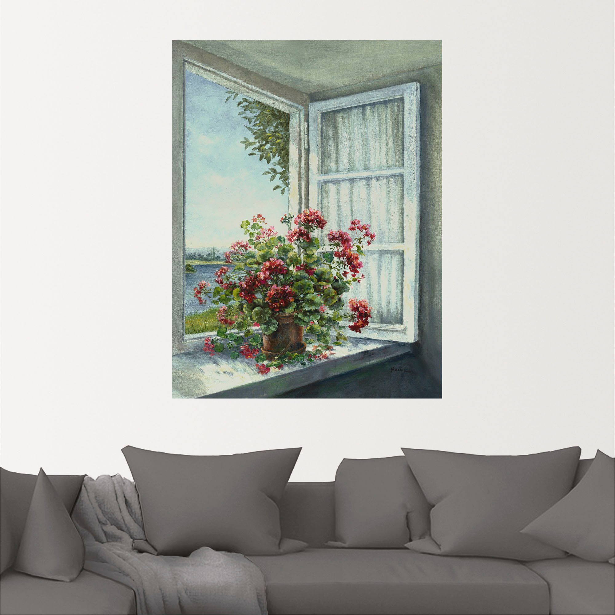 Artland Wandbild Geranien am Fenster, Blumen (1 St), als Alubild,  Leinwandbild, Wandaufkleber oder Poster in versch. Größen | Poster