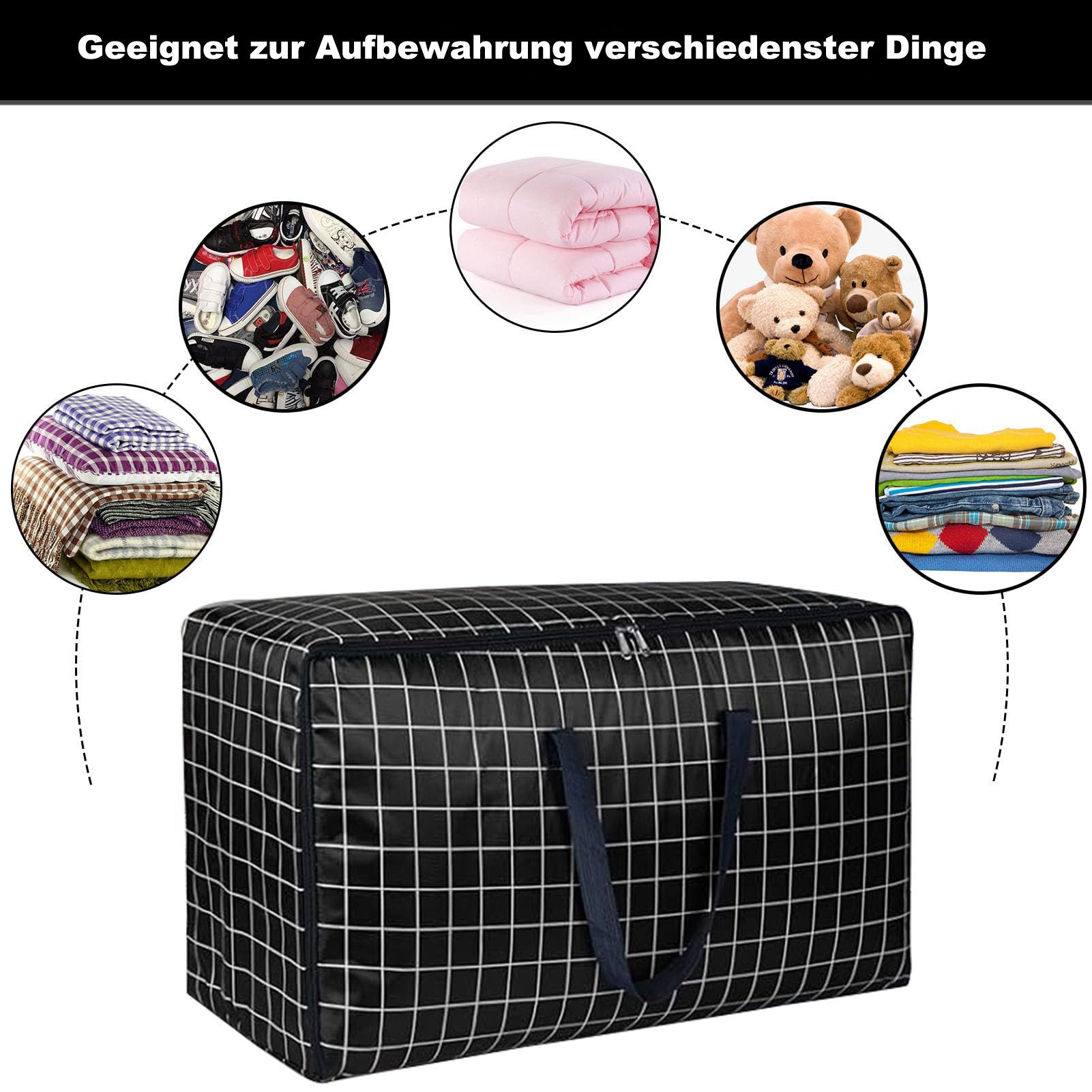 Coonoor Aufbewahrungstasche verstärkte wasserdicht, faltbar, Organizer für unter dem Bett (1-tlg), Umzugstasche mit Reißverschluss für Bettdecken, Kissen und Kl – Bild 2 von 5