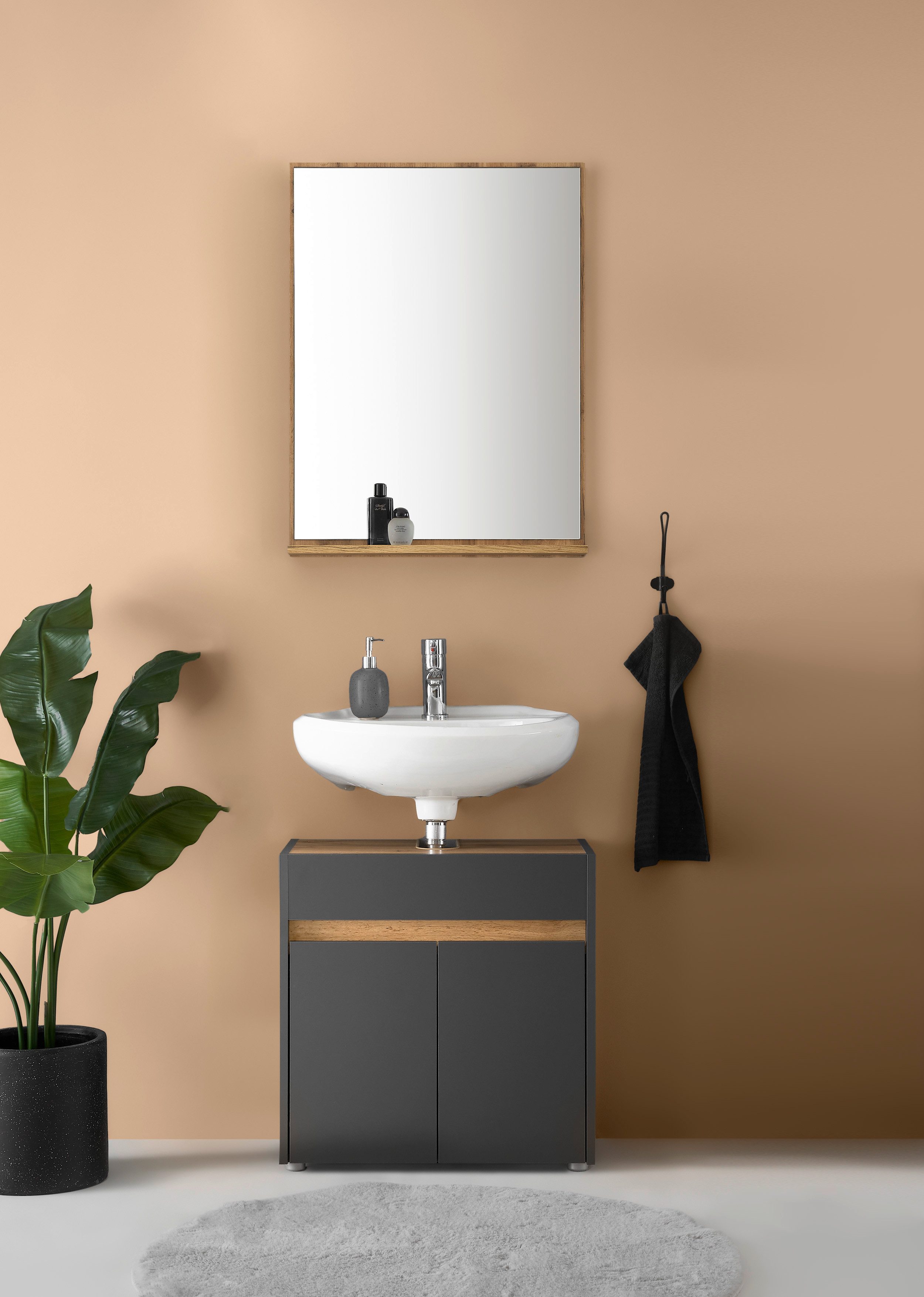 Home affaire Badmöbel-Set CITY/ GIRON, Bad im zeitlosen Design, 2-teiliges Badezimmer, (Set, 2-St), Unterschrank und Spiegel, in zwei Farben verfügbar, viel Stauraum