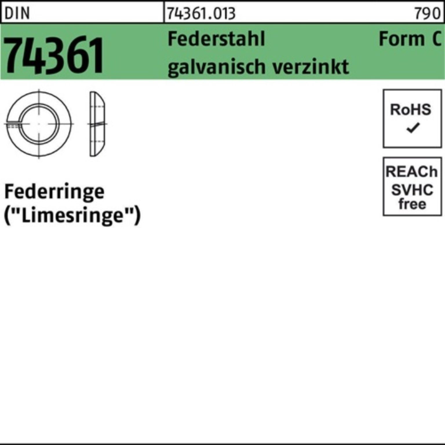 Reyher Federring 100er 12,5 galv.verz. 100 Federring 74361 DIN Stück Federstahl Pack C