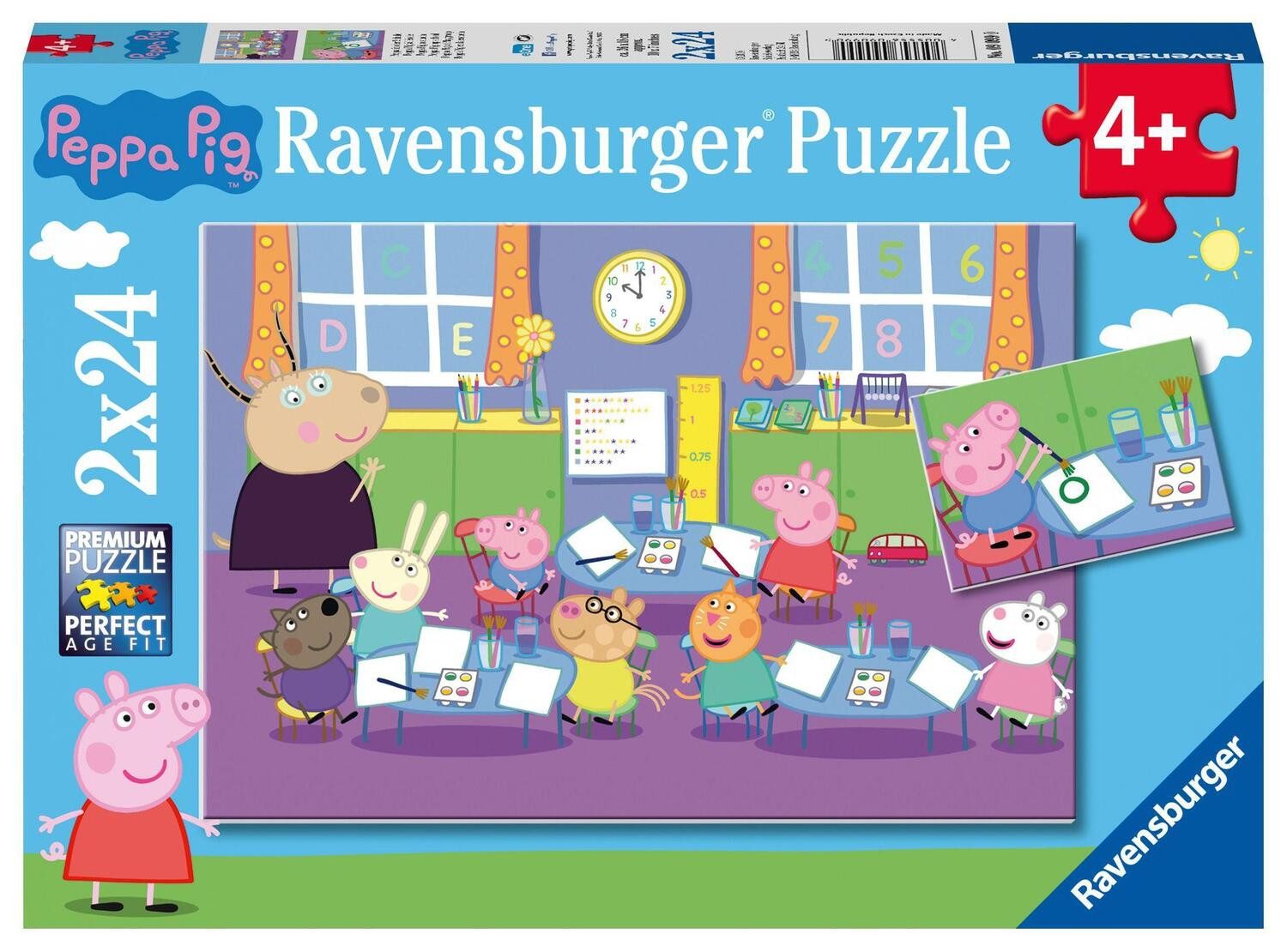 Ravensburger Puzzle Peppa in der Schule Puzzle 2 x 24 Teile, 24 Puzzleteile