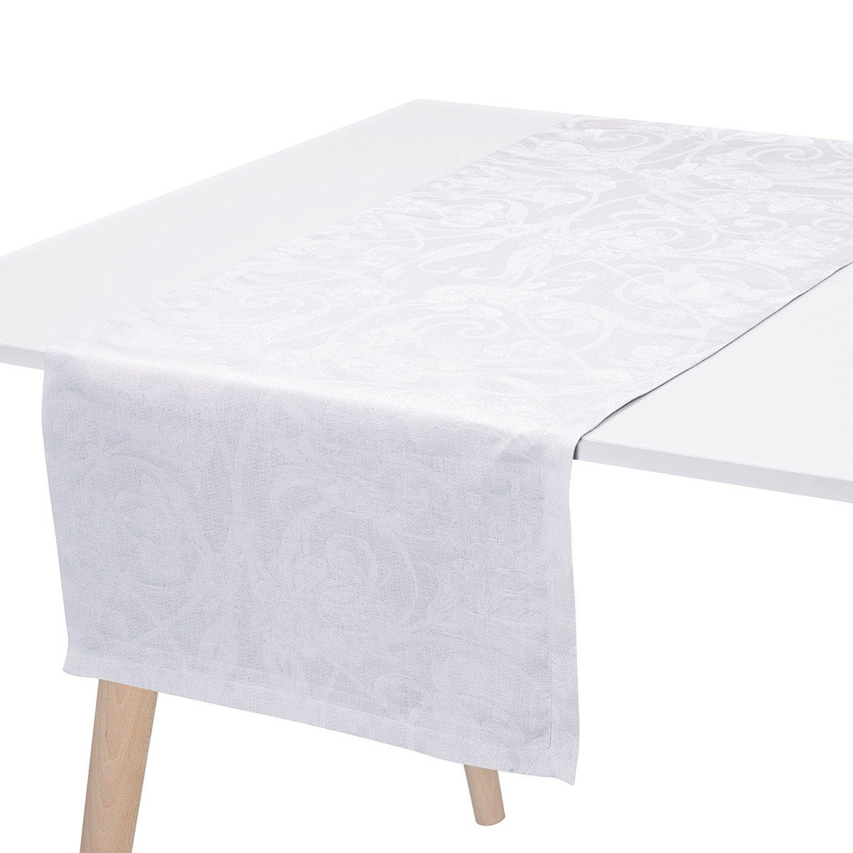 50x150 Le Blanc Tischläufer jacquard-gewebt Jacquard Tischläufer Tivoli cm, Francais