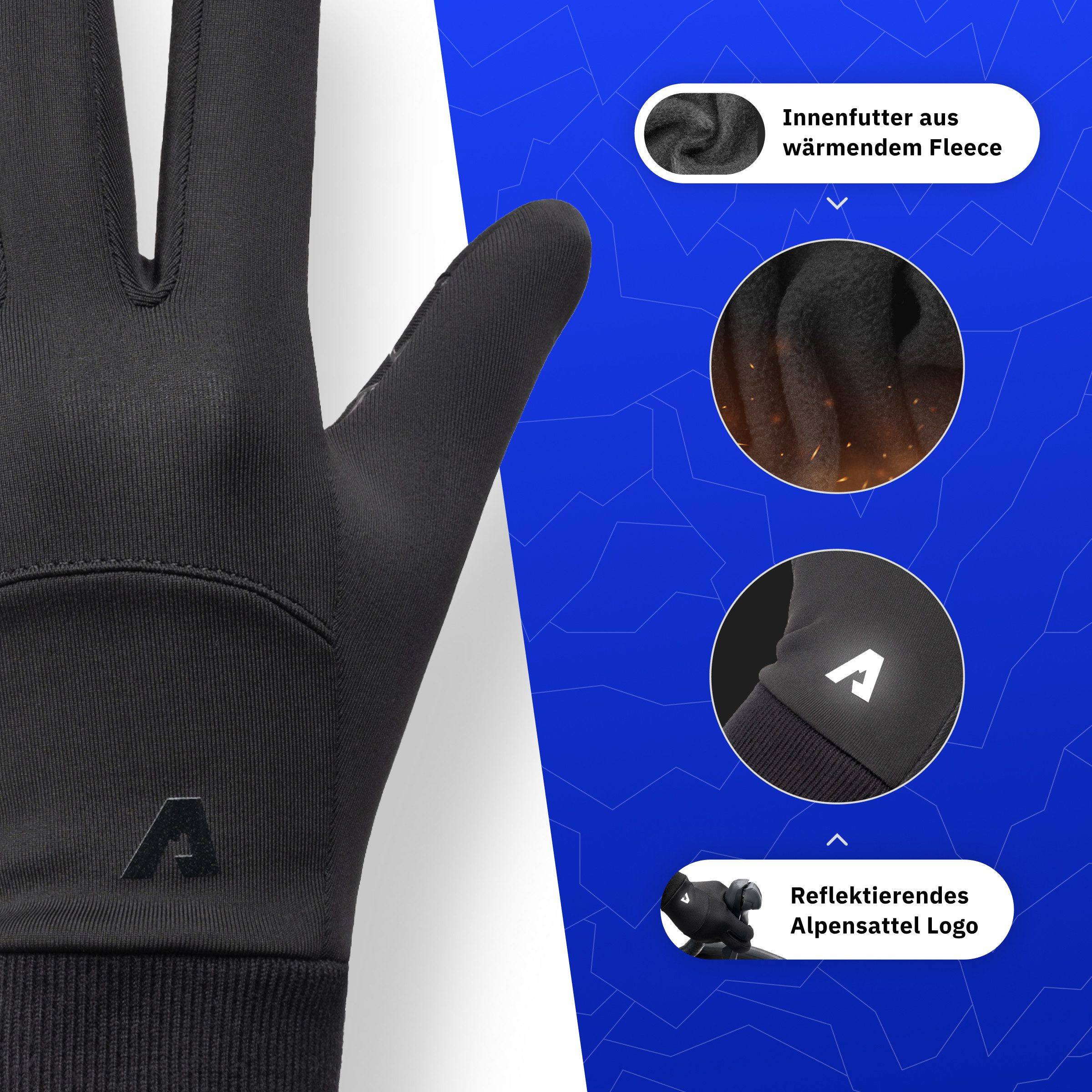 Alpensattel Fahrradhandschuhe Premium Thermo Fahrrad Handschuhe 2.0 (Handschuhset, 1-St., Thermo-Radhandschuhe mit Touchfunktion & Silikongrip) Touchscreenfähig · Winddicht · Silikon-Grip · Warm gefüttert