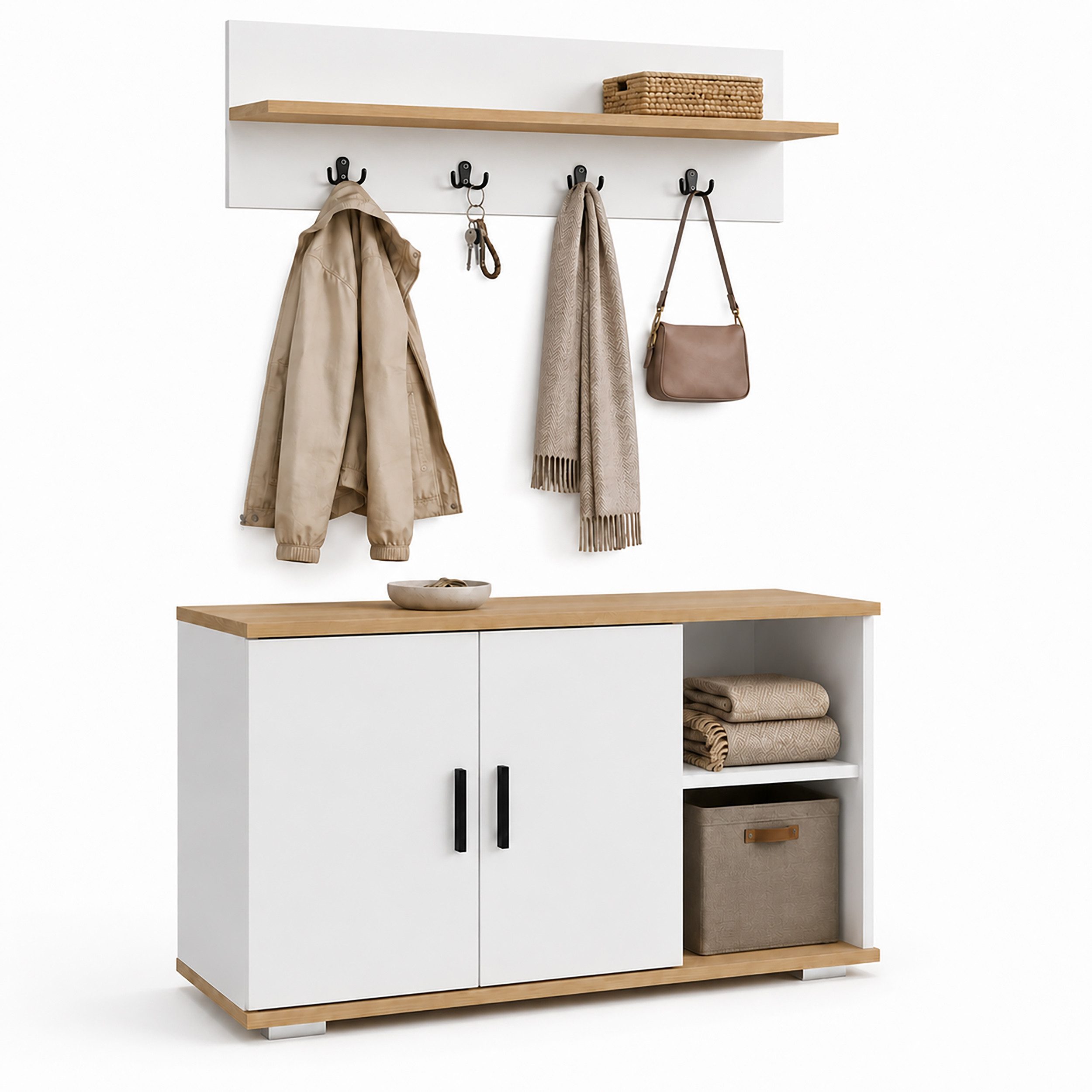 VCM Garderoben-Set Gados L 2er Set B. 90 x T. 33 x H. 77 cm, (Komplett-Set, 2-St., 1x Schuhschrank 1x Ablage), Garderoben-Set mit Schuhschrank und Sitzbank, Stauraum für die Diele