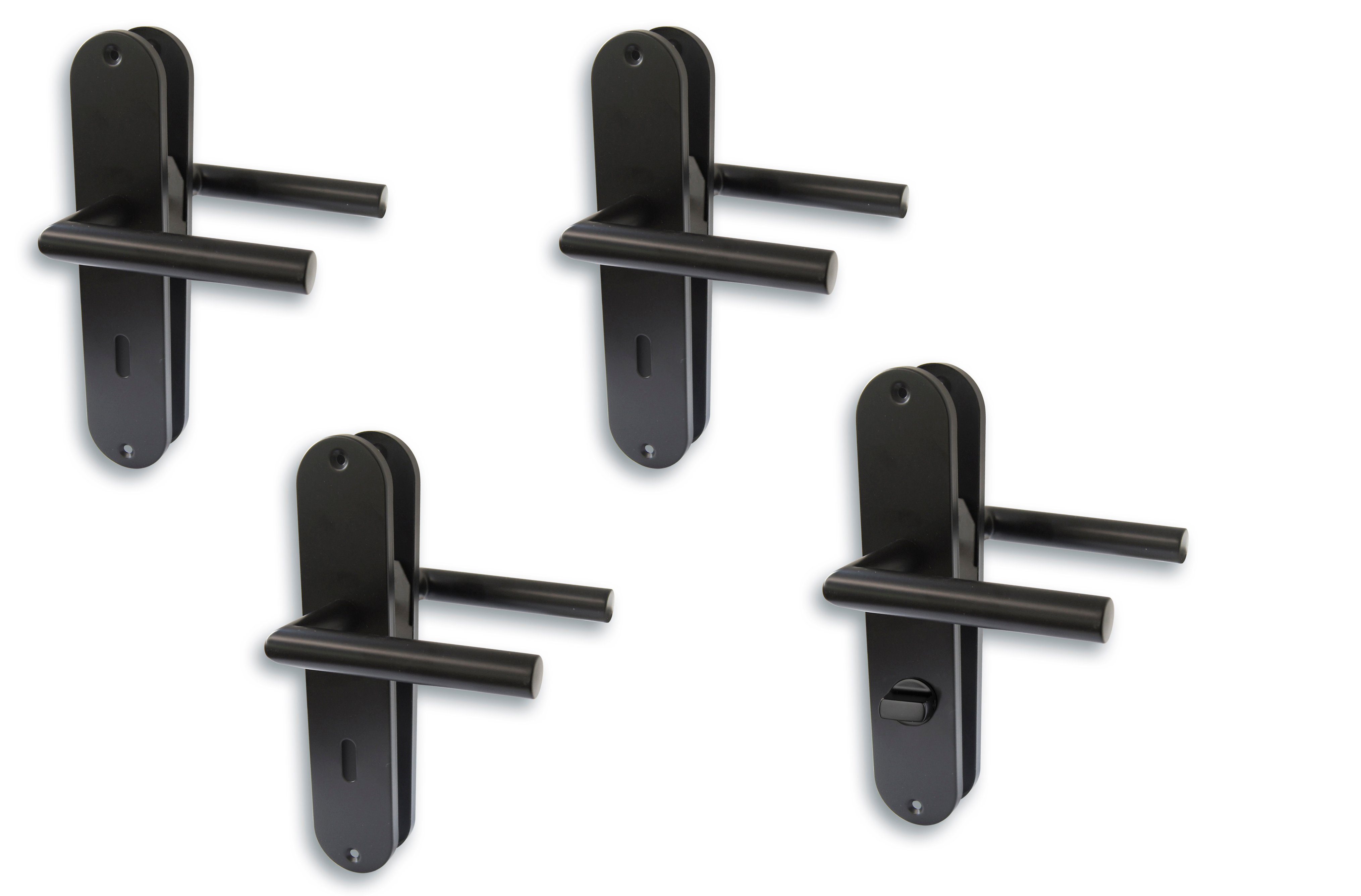 Alpertec Türbeschlag Renovierungsgarnitur 4er Set, ES schwarz, 3 Zimmertüren, 1 Bad-WC-Tür (Set, 4 St), Edelstahl schwarz