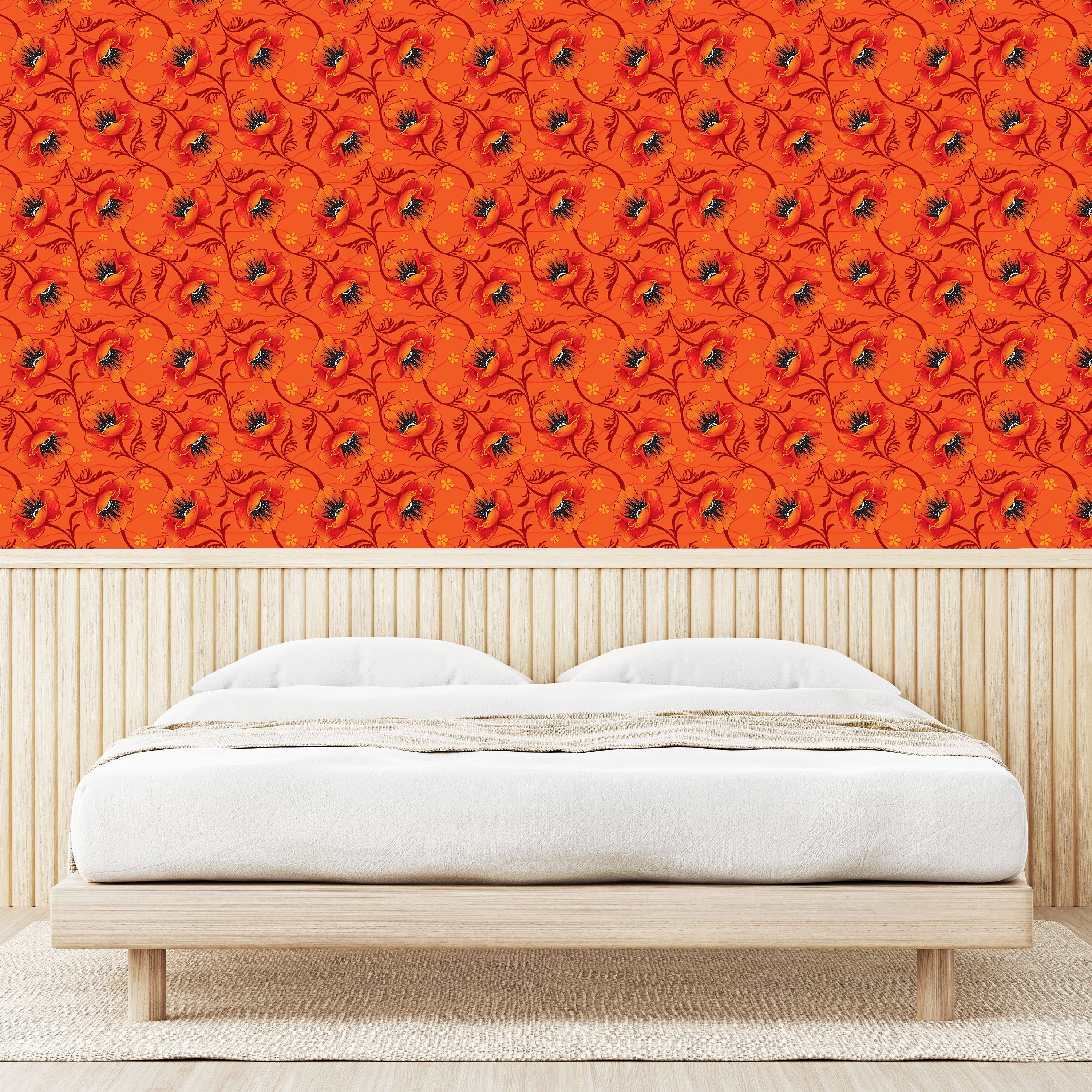 Abakuhaus Vinyltapete selbstklebendes Mohnblumen-Blumen Wohnzimmer Küchenakzent, Romantik Orange