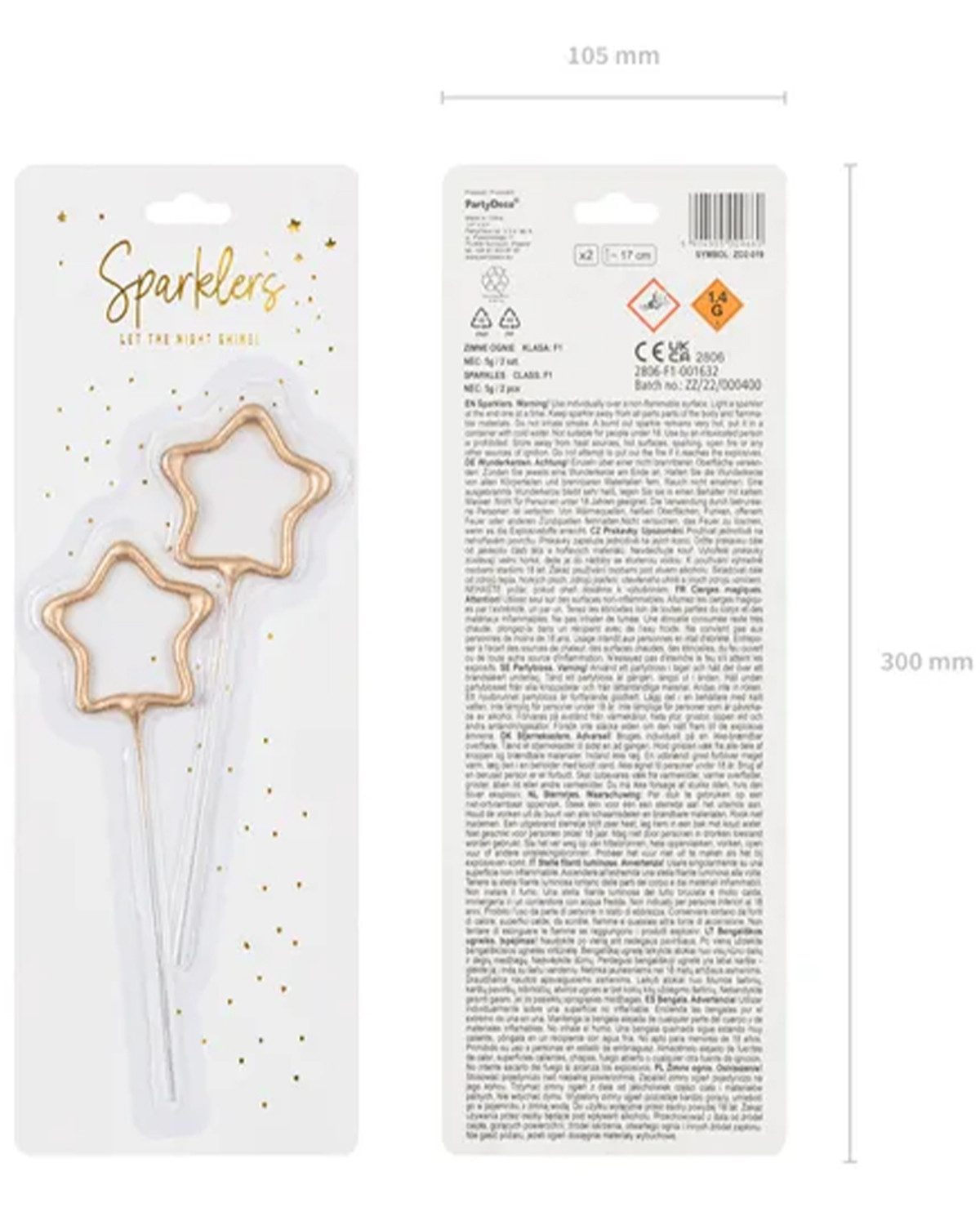 partydeco Geburtstagskerze 2 Wunderkerzen 'Golden Stars', Sterne