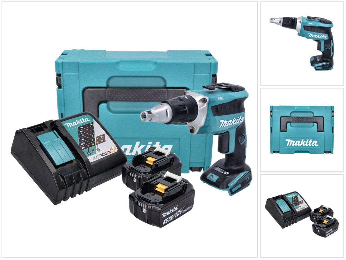 Makita Akku-Trockenbauschrauber DFS 452 RFJ Akku Schnellbauschrauber 18 V Brushless + 2x Akku 3,0 Ah