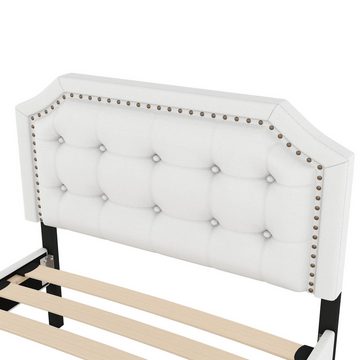 DOPWii Stauraumbett 90*200 cm Flaches Bett,Nachttischpolsterung mit Doppelte Schubladen, Gepolstertes Bett,Dekorativen Nieten
