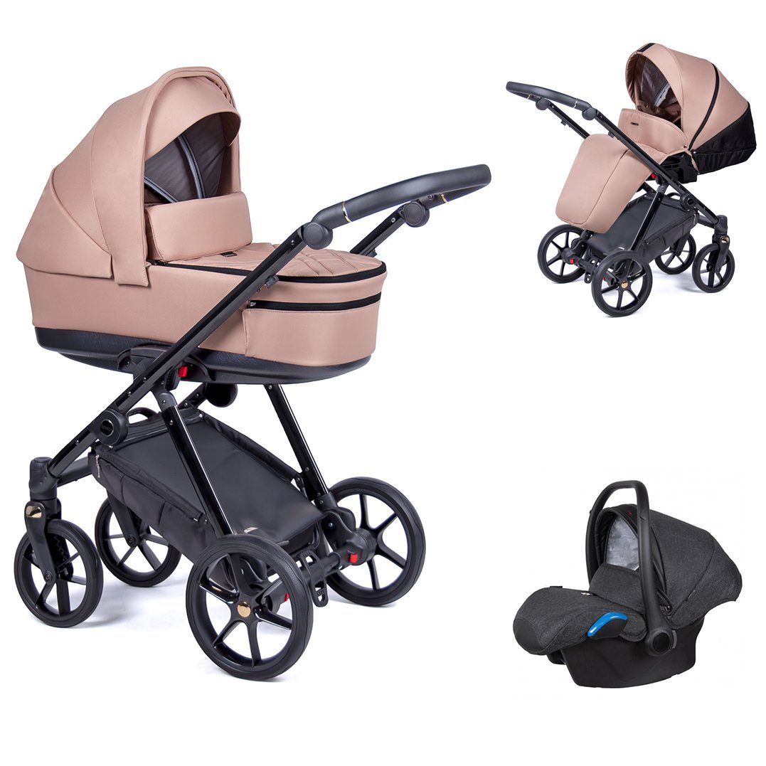 babies-on-wheels Kombi-Kinderwagen 3 in Kinderwagen-Set Beige Designs Gestell schwarz 15 24 - Axxis Teile - in = 1