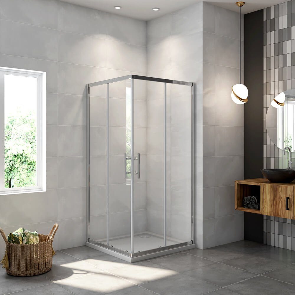 duschspa Eckdusche 185cm ESG Glastür Eckeinstieg Duschkabine Schiebetür