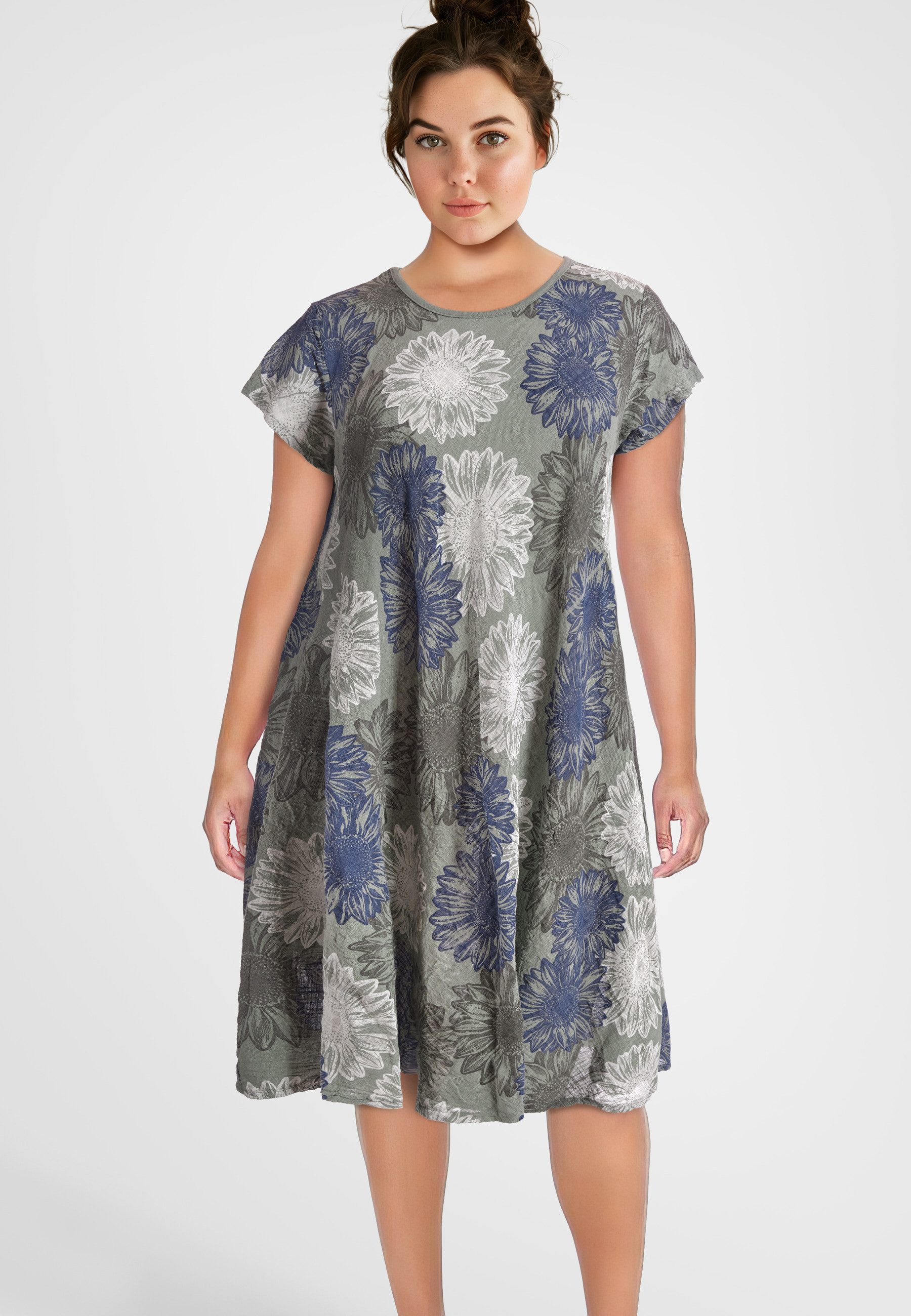 PEKIVESSA Sommerkleid Baumwollkleid mit Blumenmuster kurzarm günstig online kaufen