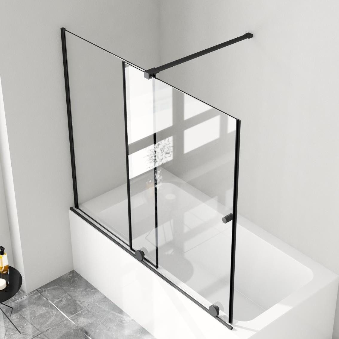 Boromal Duschwand Glas Badewanne Badewannenaufsatz Schiebetür Schwarz Desig günstig online kaufen