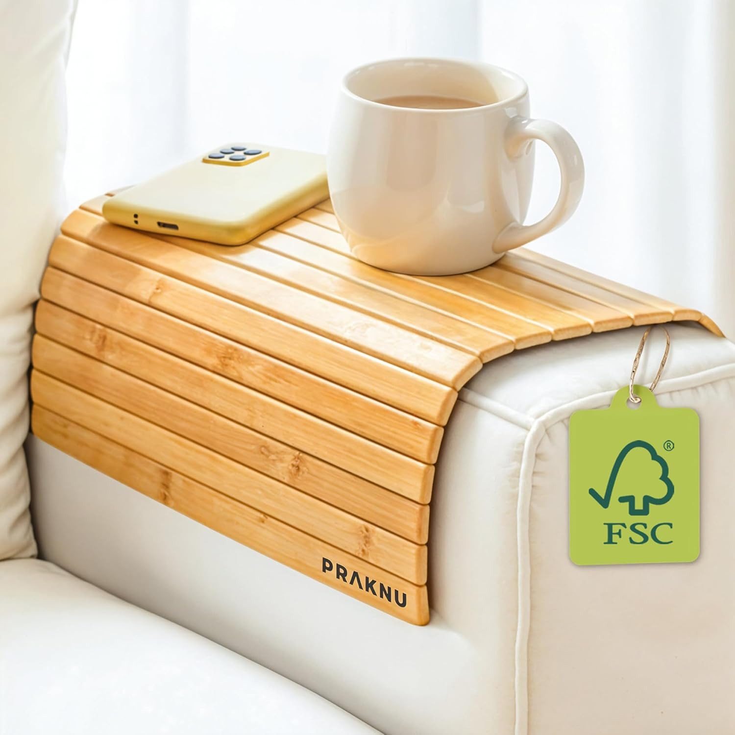 Tablett Sofatablett Armlehne - Flexible Couchablage aus FSC®-Bambus Holz 42x31