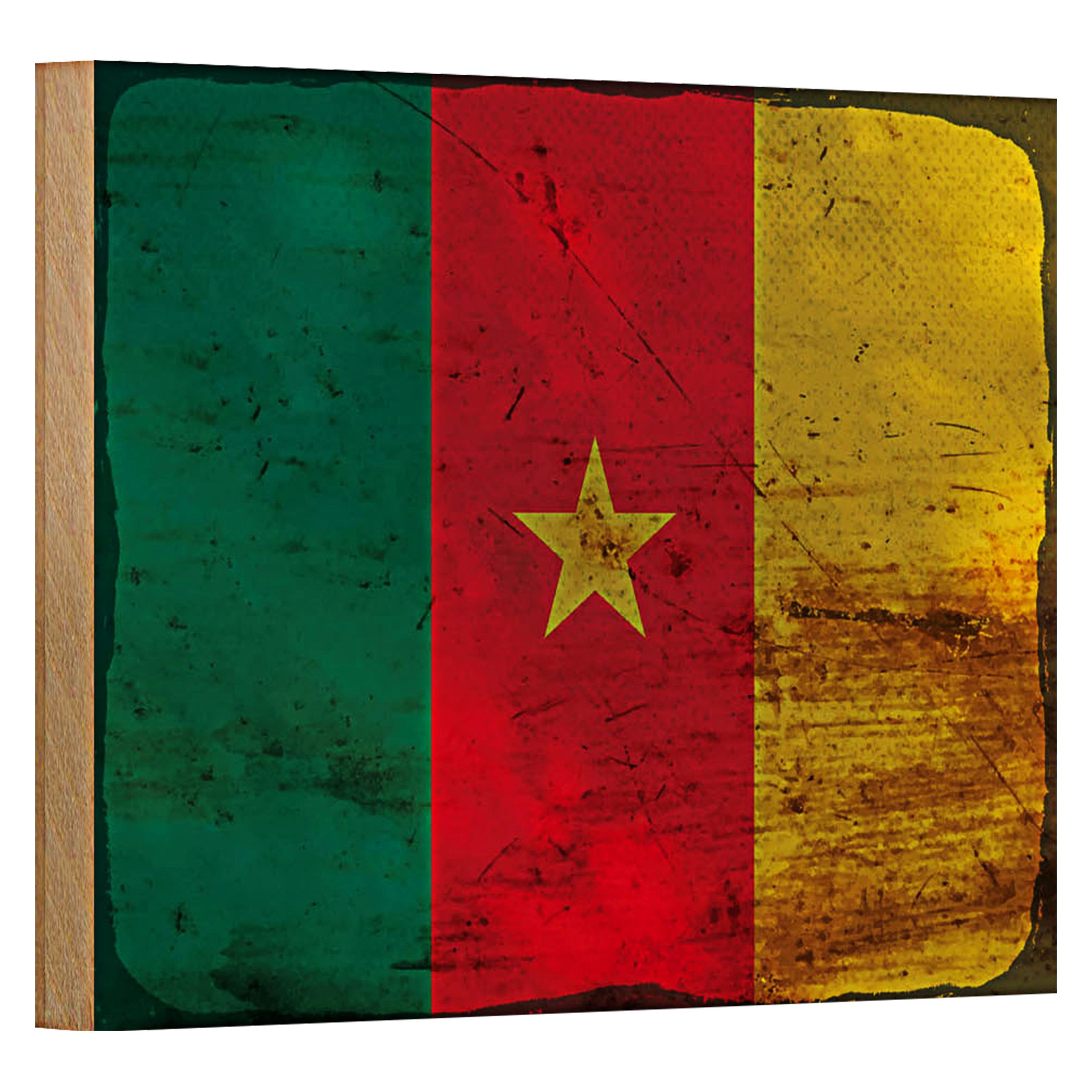 Roomando Holzbild Flagge Kamerun 18x12cm Flag of Cameroon Rost