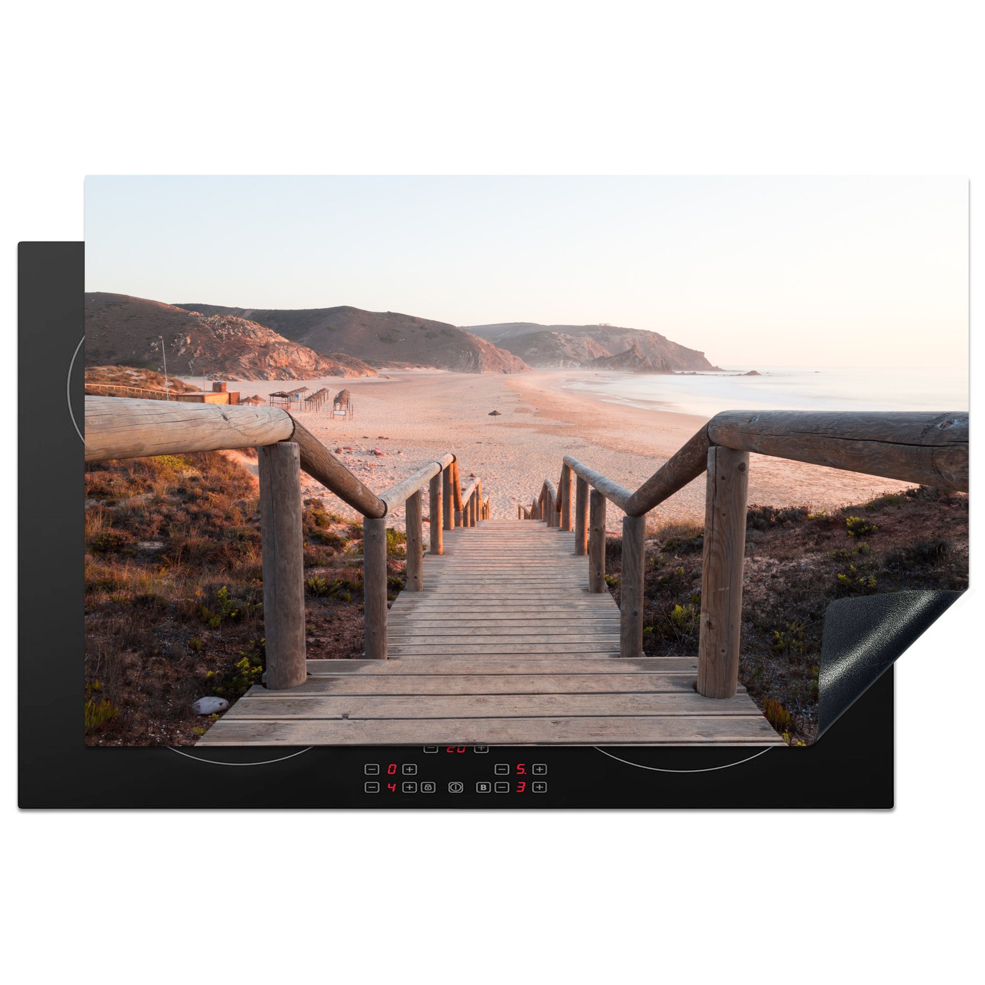 MuchoWow Herdblende-/Abdeckplatte Treppe zum Strand, Vinyl, (1 tlg), 81x52 cm, Induktionskochfeld Schutz für die küche, Ceranfeldabdeckung