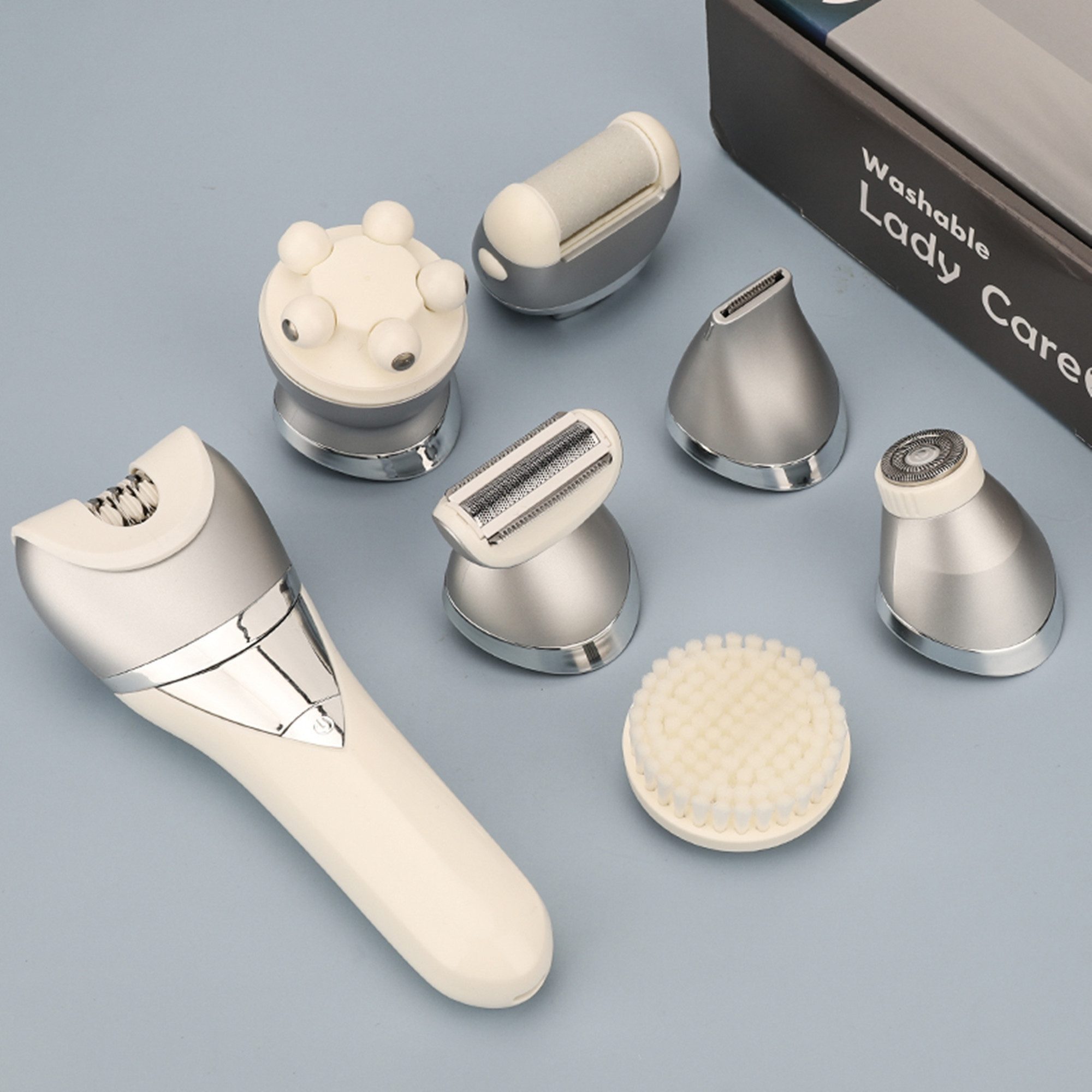 Forrlite Epilierer Epilierer Damen,6-in-1 Epilierer für Damen Kabelloser, Nass und Trocken-Gesichtsepilierer mit Peelingbürste,Reinigungsbürste,Massagekopf IPX7 Wasserdicht,USB Wiederaufladbar und Tragbar