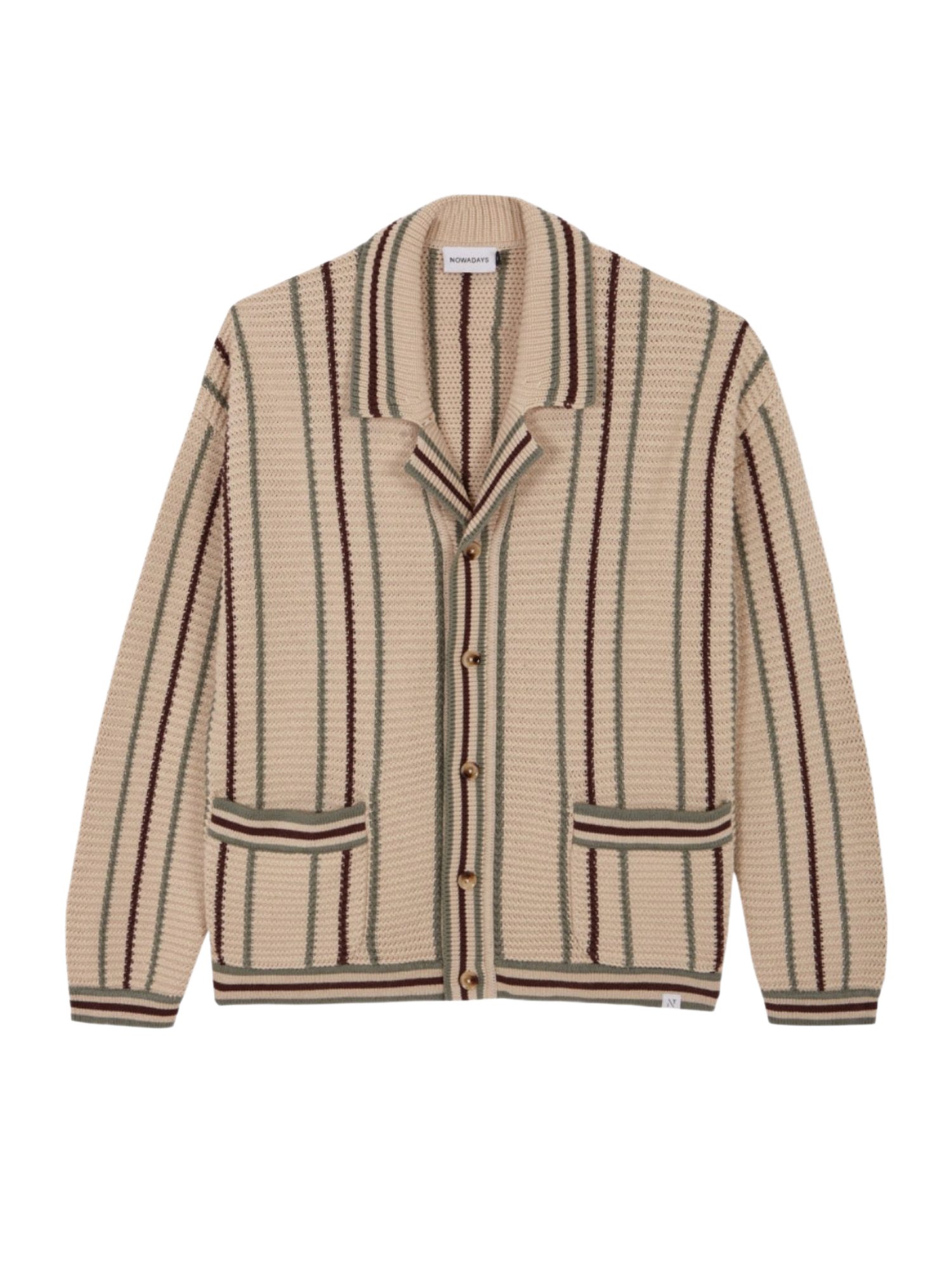 NOWADAYS Strickpullover natur,Casual,Baumwolle,Gestreift,Reverskragen,Lang,Regular Fit