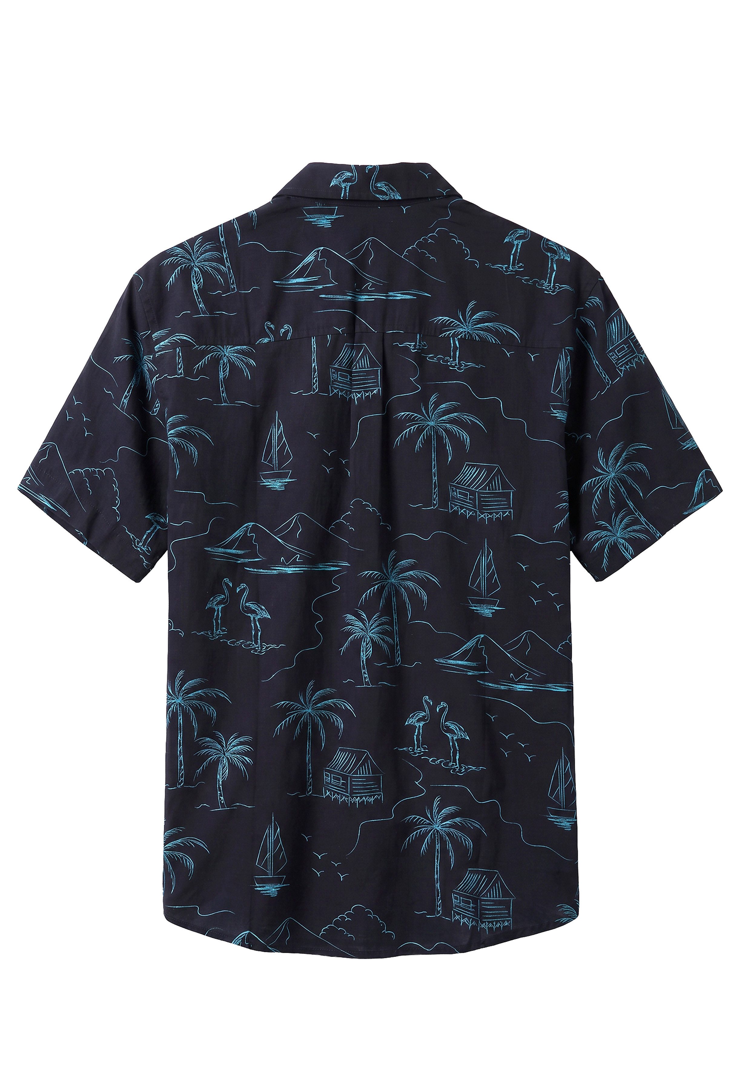 John Devin Hawaiihemd, sommerliches Kurzarmhemd mit kontrastfarbigem Palmen Druck