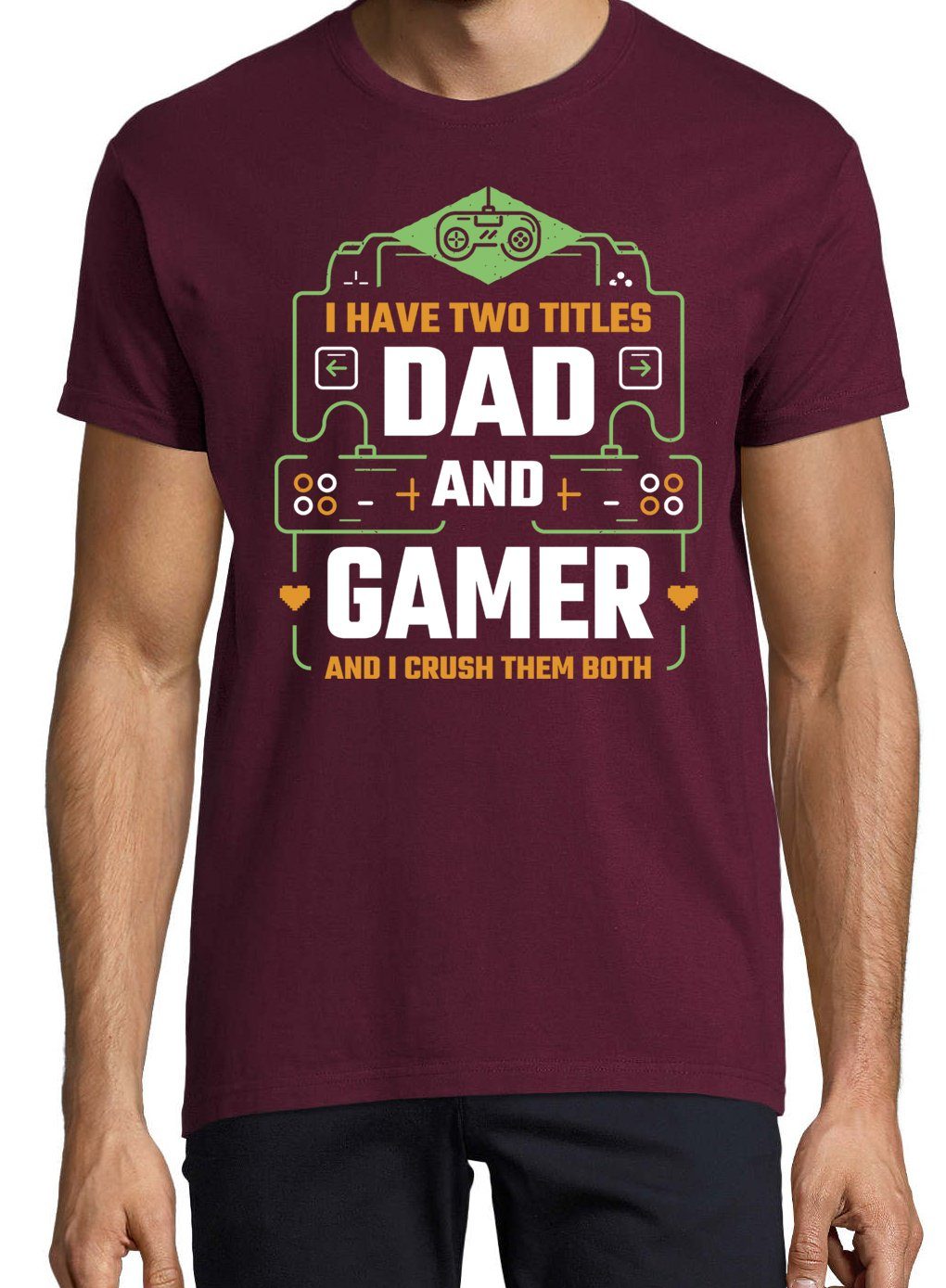 Designz T-Shirt "Dad Gamer" Burgund Frontprint mit Herren Shirt Youth And trendigem