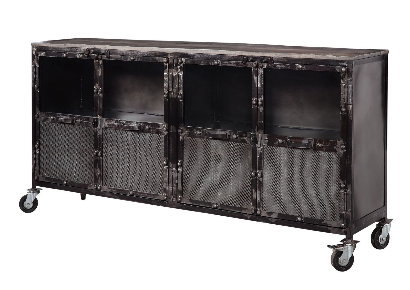Massivmoebel24 Sideboard (Massivholz), Sideboard Mango 180x40x90 grau lackiert HEAVY INDUSTRY #115