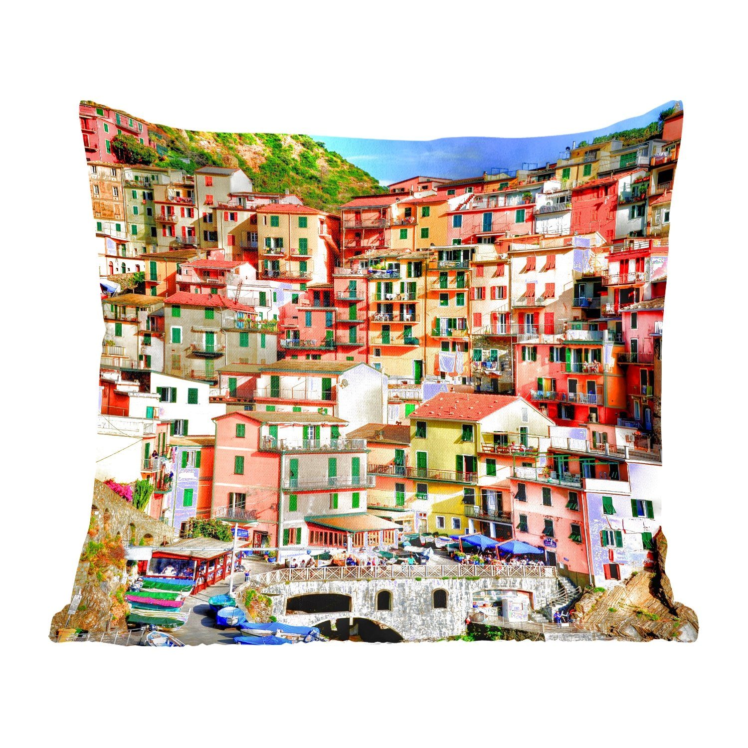 MuchoWow Dekokissen Bunte Häuser in den Bergen von Cinque Terre, Zierkissen mit Füllung für Wohzimmer, Schlafzimmer, Deko, Sofakissen