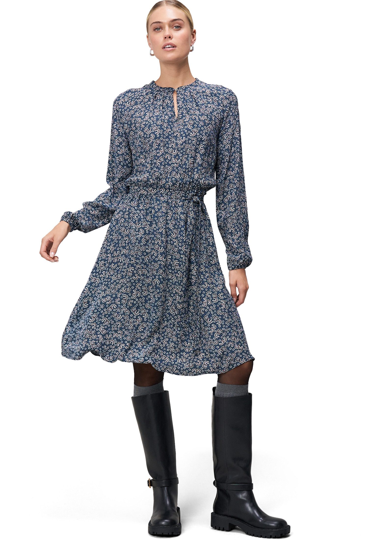 Zero Druckkleid Damen Crepè-Kleid mit Bindegürtel Gürtel günstig online kaufen