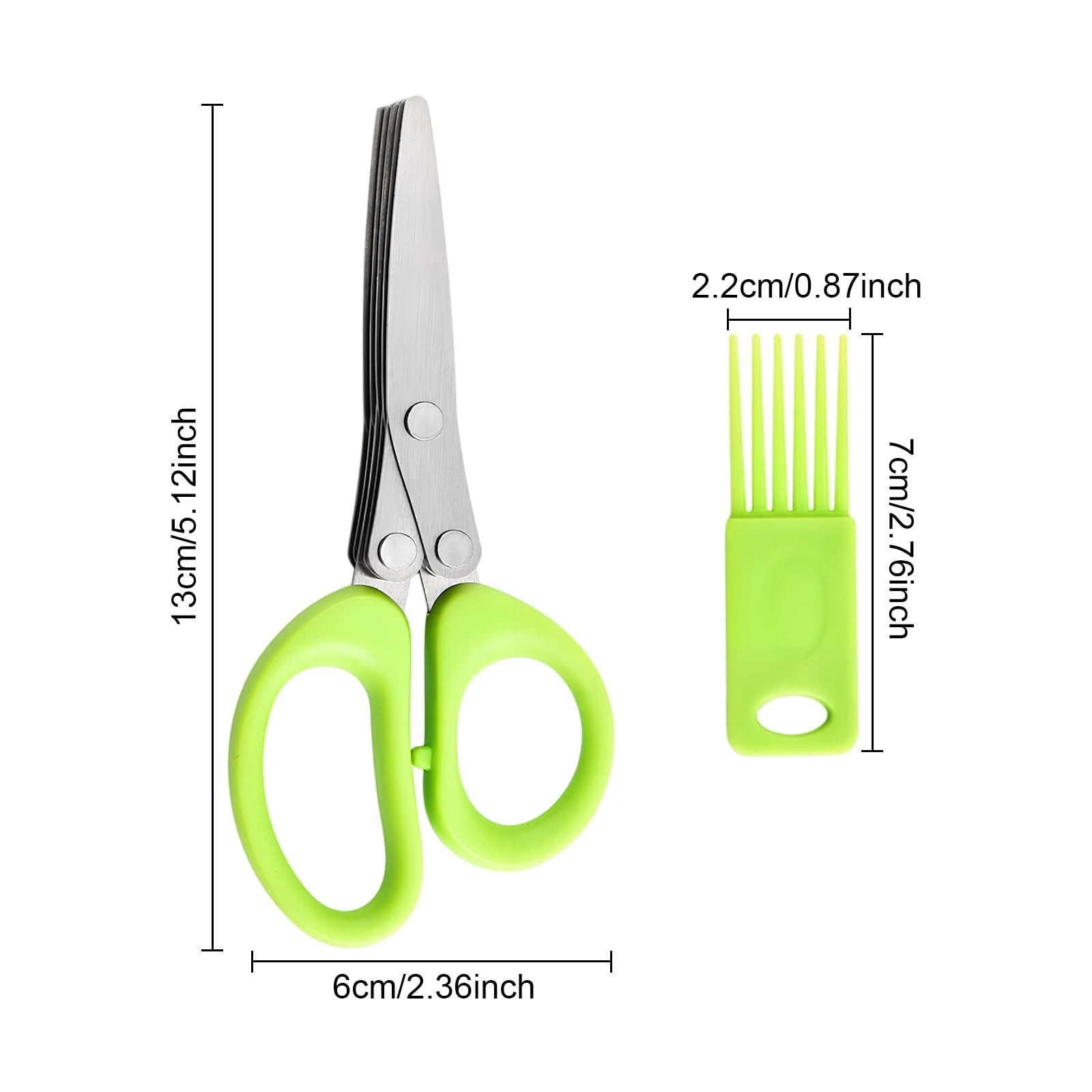 FOUORTUNATE-BEE Kräuterschere Kräuterschere 5 Klingen Edelstahl Küchenschere mit Reinigungskamm, Für Schnittlauch Petersilie Rosmarin Kräuter Gemüse Küche