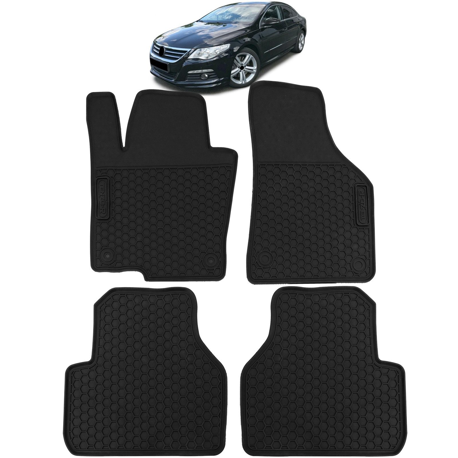 Tenzo-R Passform-Fußmatten Auto Gummi Fußmatten Schwarz Premium Set für VW Passat CC 357 08-12