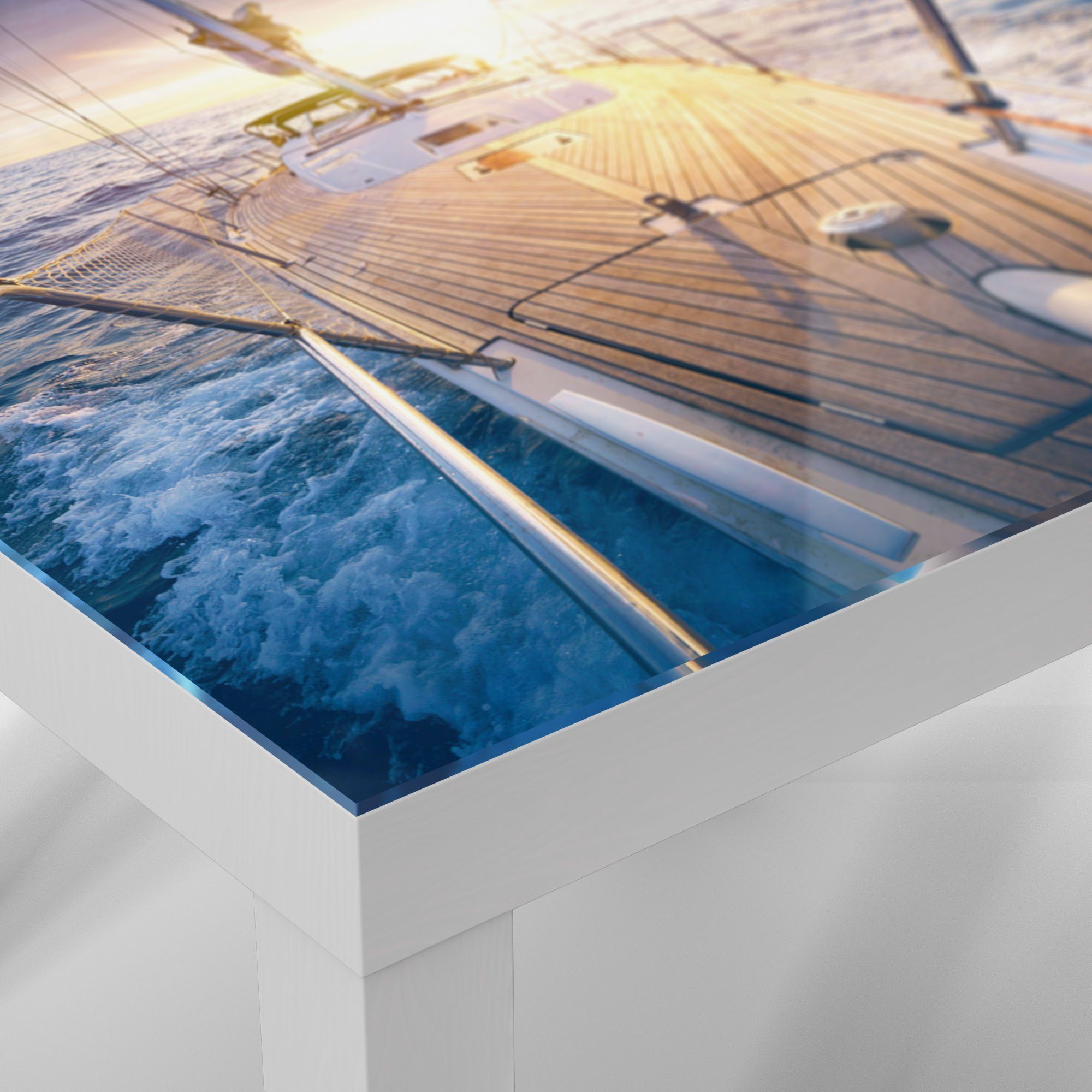 DEQORI Couchtisch modern Glas Abendsonne', 'Segelboot jagt Beistelltisch Glastisch Weiß