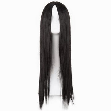 KIKI Kunsthaarperücke Lange Perücke, schwarzes glattes Haar, 75 cm, Cosplay-Party