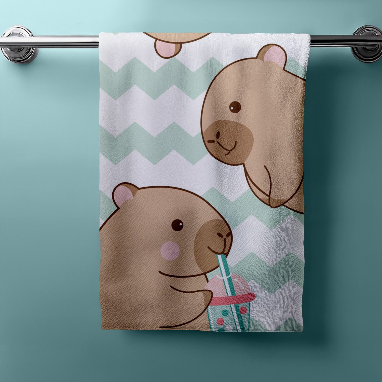Jerry Fabrics Handtücher Capybara Badetuch Strandtuch Duschtuch 70 x 140 cm 100% Baumwolle, (1 Duschtuch, 1-St), Langlebig – Bild 2 von 5
