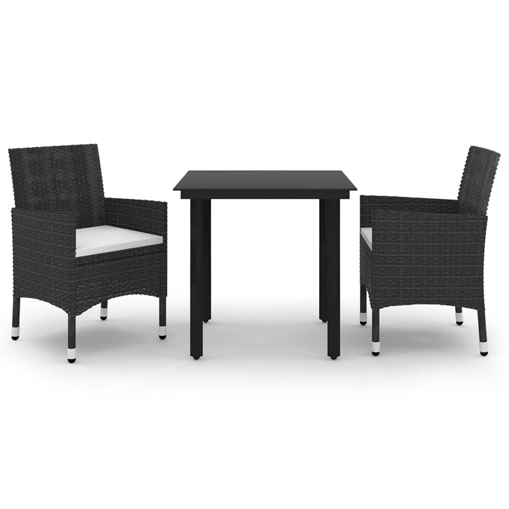Garten-Essgruppe 3-tlg. Garten-Essgruppe mit Auflagen Poly Rattan und Glas