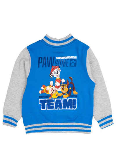 United Labels® Sweatjacke Paw Patrol Collegejacke für Jungen - Baseball Retro Jacke Blau/Grau