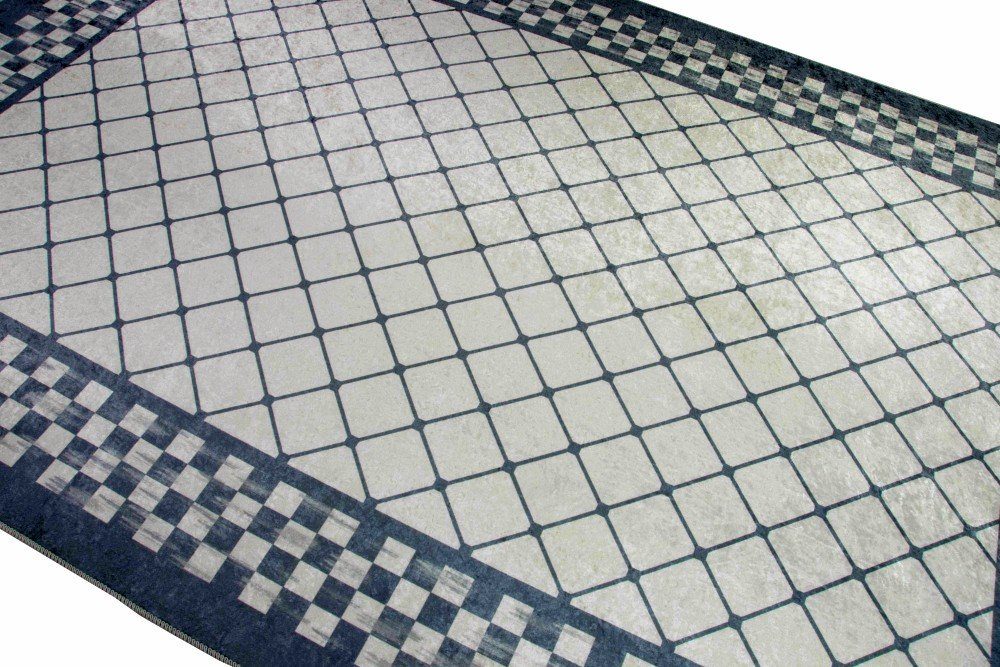 Carpetia Teppich Teppich im Printdesign Teppich Wohnzimmer waschbar karo grau, rechteckig, Höhe: 8 mm