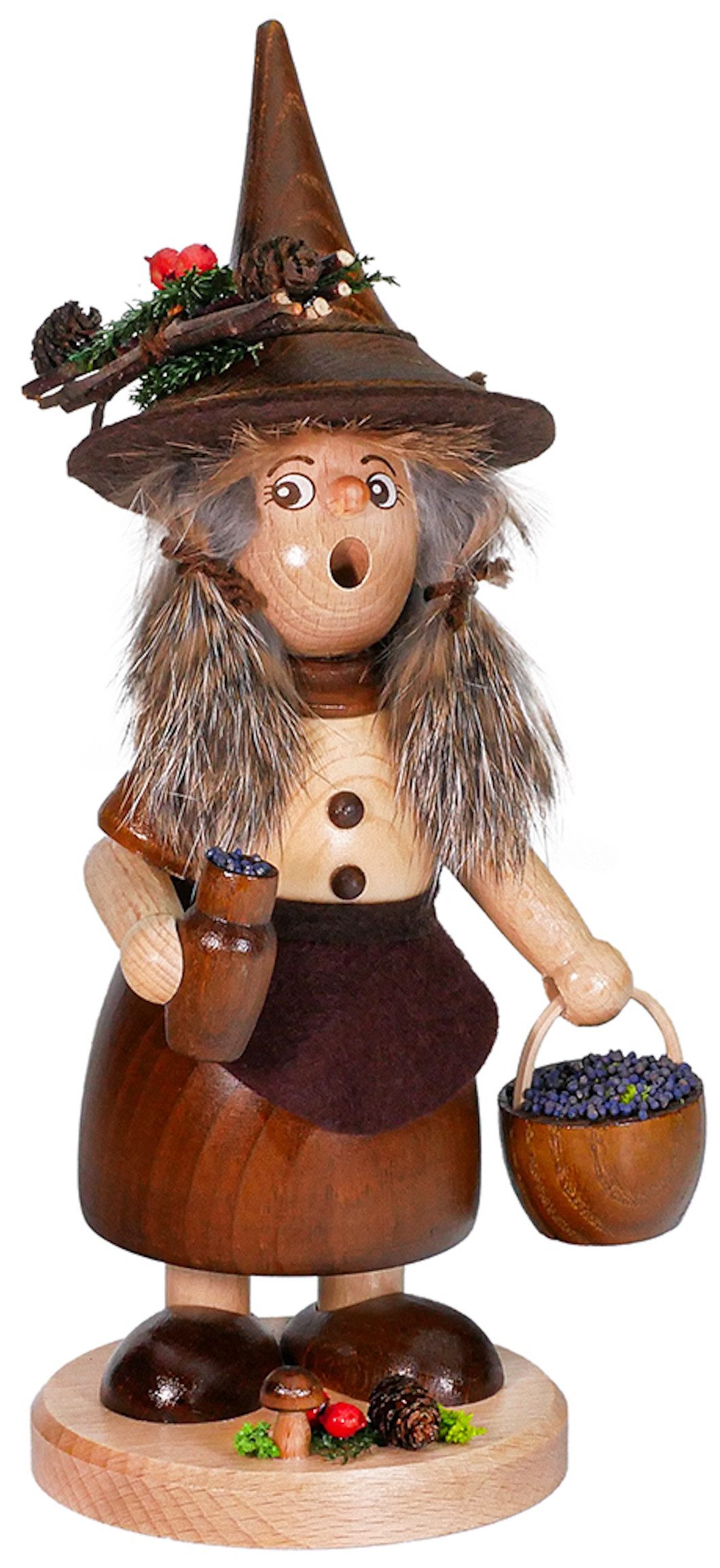 DWU - Drechselwerkstatt Uhlig Räuchermännchen Räucherfrau Blaubeersammlerin natur - Höhe: 26 cm, (1 St), Handarbeit aus dem Erzgebirge