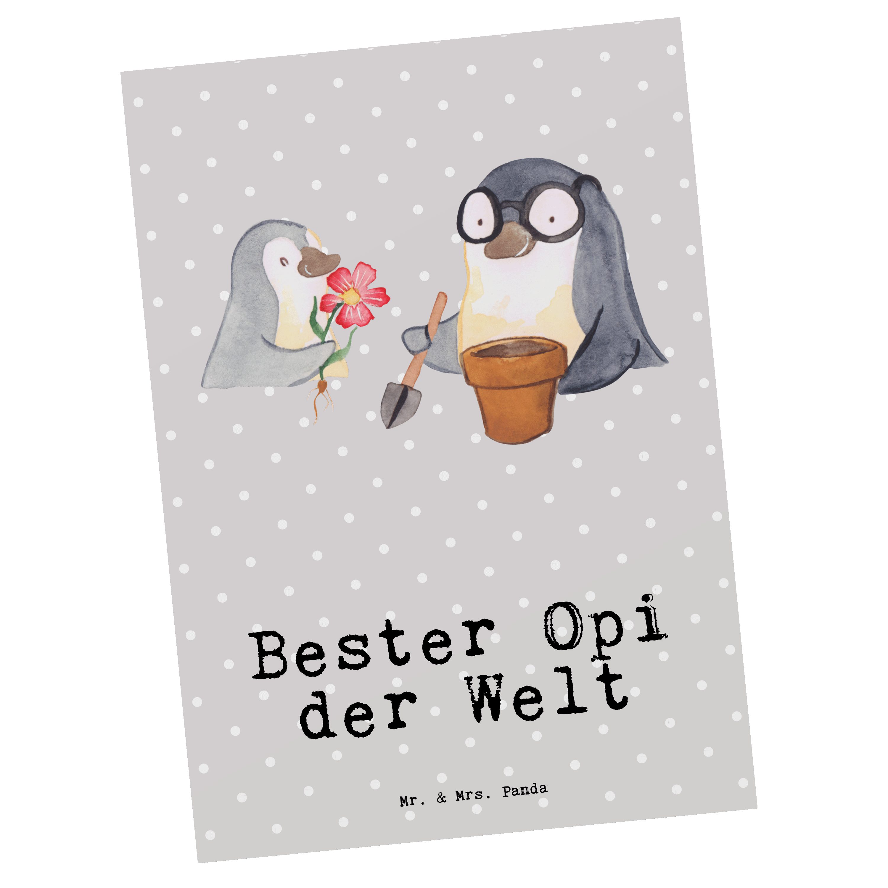 Mr. & Mrs. Panda Postkarte Pinguin Bester Opi der Welt, Postkarte, Grau Pastell, Ansichtskarten
