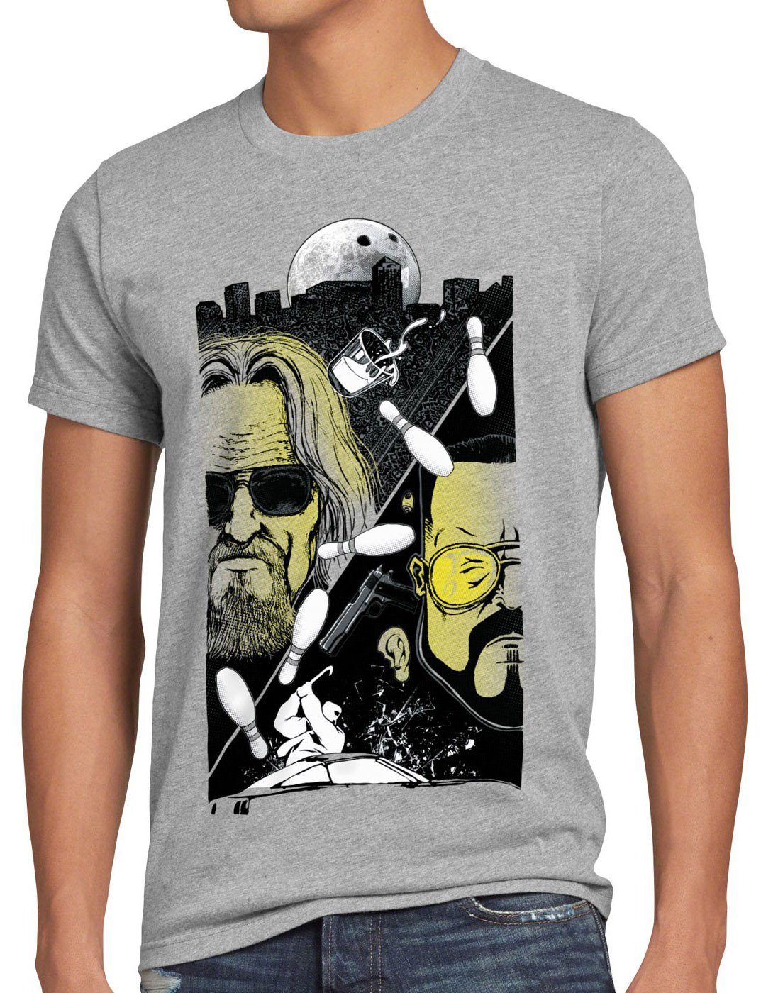 style3 Print-Shirt Herren T-Shirt The Dude lebowski bowling bowler big Jeff Bridges john goodman grau meliert