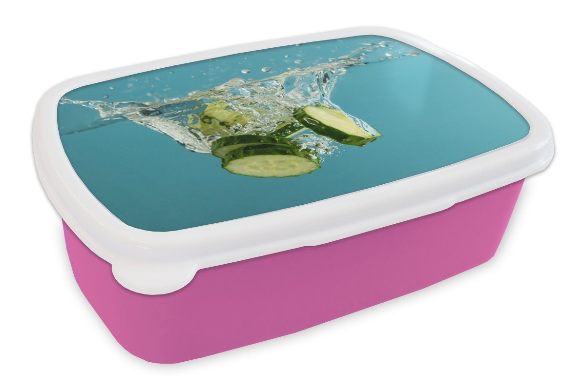 Snackbox, Kinder, Mädchen, MuchoWow - Brotdose Scheibe Wasser, Kunststoff, (2-tlg), Kunststoff Lunchbox Brotbox - Erwachsene, für Gurke rosa