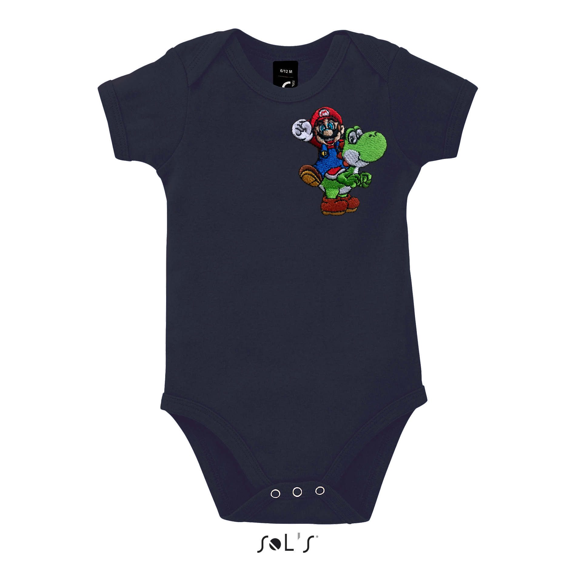 Blondie & Brownie Strampler Mario Luigi Toad Super Wario Yoshi Peach Patch Baby Body (Einzelartikel) Super Mario & Yoshi Retro Stick-Design