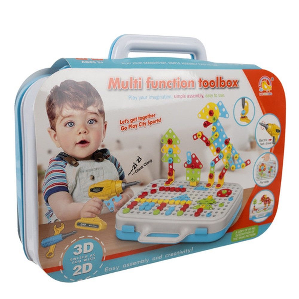 ISO TRADE Lernspielzeug Kreativ-Mosaik mit Schraubendreher (Spar-Set, 196-St., 3D-Bausteine), Trainiert Feinmotorik, Hand-Auge-Koordination, Geduld