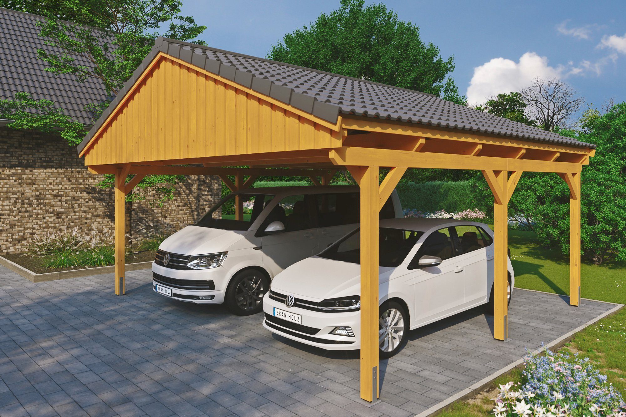 Skanholz Doppelcarport Fichtelberg, BxT: 618x566 cm, 574 cm Einfahrtshöhe, mit Dachlattung
