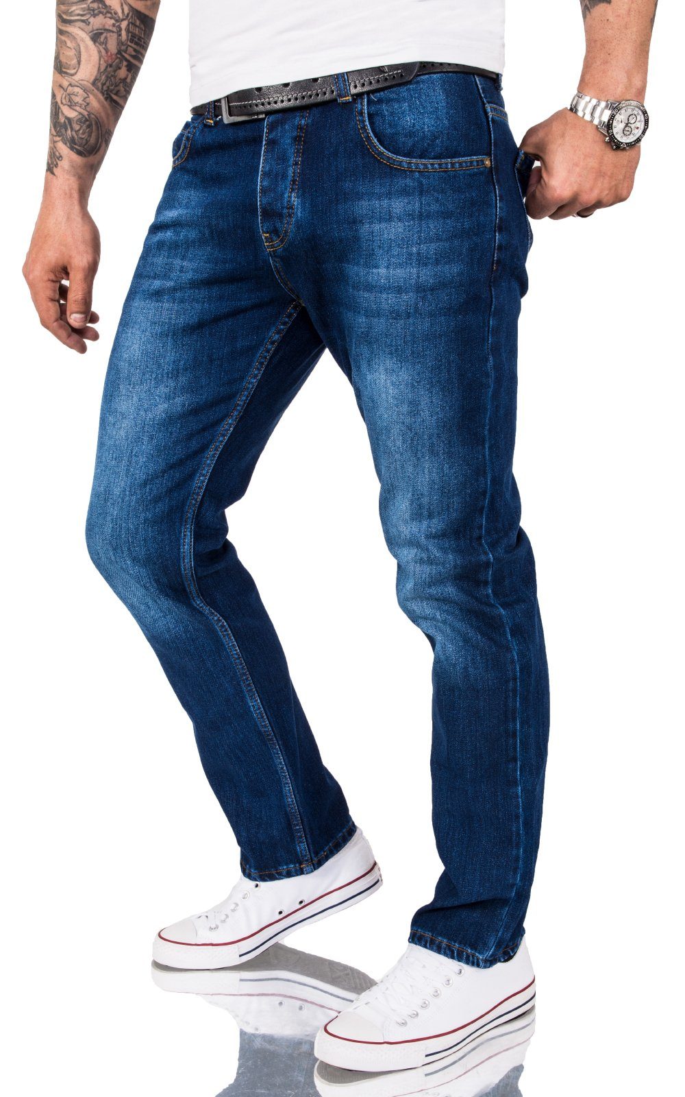 Rock Creek Regular-fit-Jeans Herren Jeans Stonewashed Dunkelblau RC-3120 günstig online kaufen