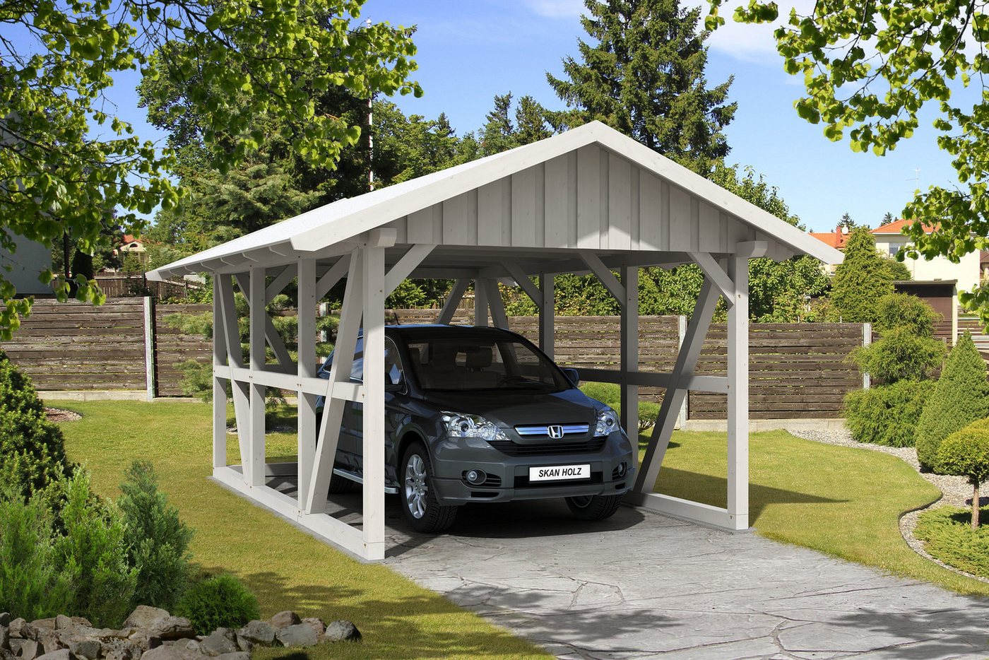 Thumbnail - Skanholz Einzelcarport Schwarzwald, BxT: 424x600 cm, 220 cm Einfahrtshöhe, mit Rückwand, mit Dachschalung