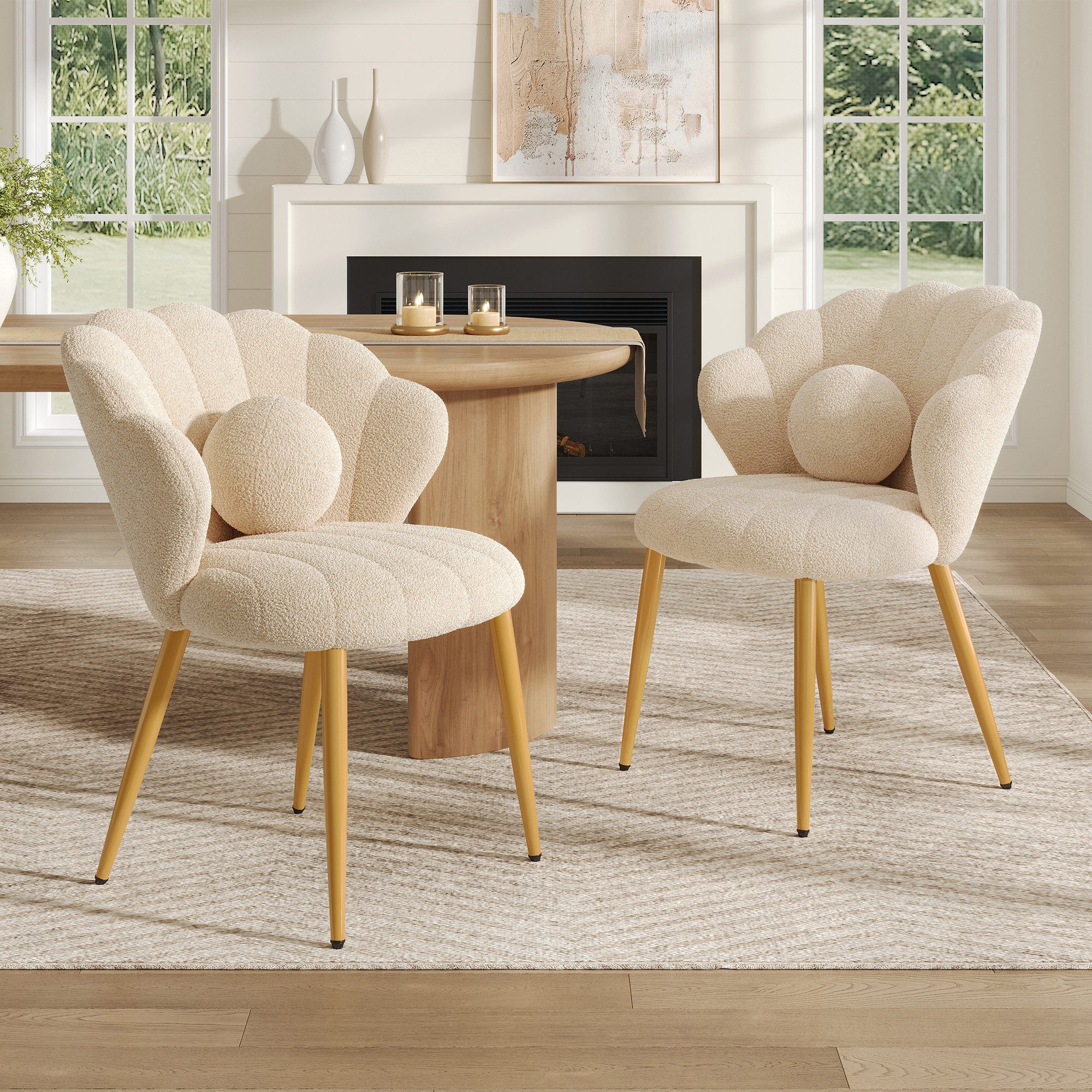 i@home Esszimmerstuhl 2er Set Esszimmerstühle, Polsterstuhl, Teddy-Stoff, 60x62.5x83cm,Beige (2 St), umlaufende Rückenlehne, Polstersitz mit Perlenkissen,im Muschel-Design
