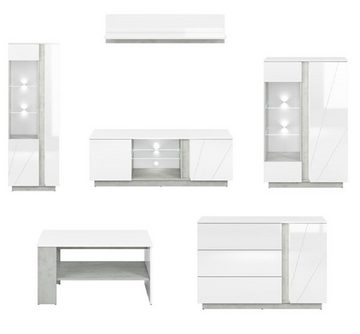 Feldmann-Wohnen Wohnzimmer-Set LUMENS, (Set, 2 Vitrinen + 1 Lowboard + 1 Wandregal + 1 Couchtisch + 1 Sideboard), inkl. LED-Beleuchtung
