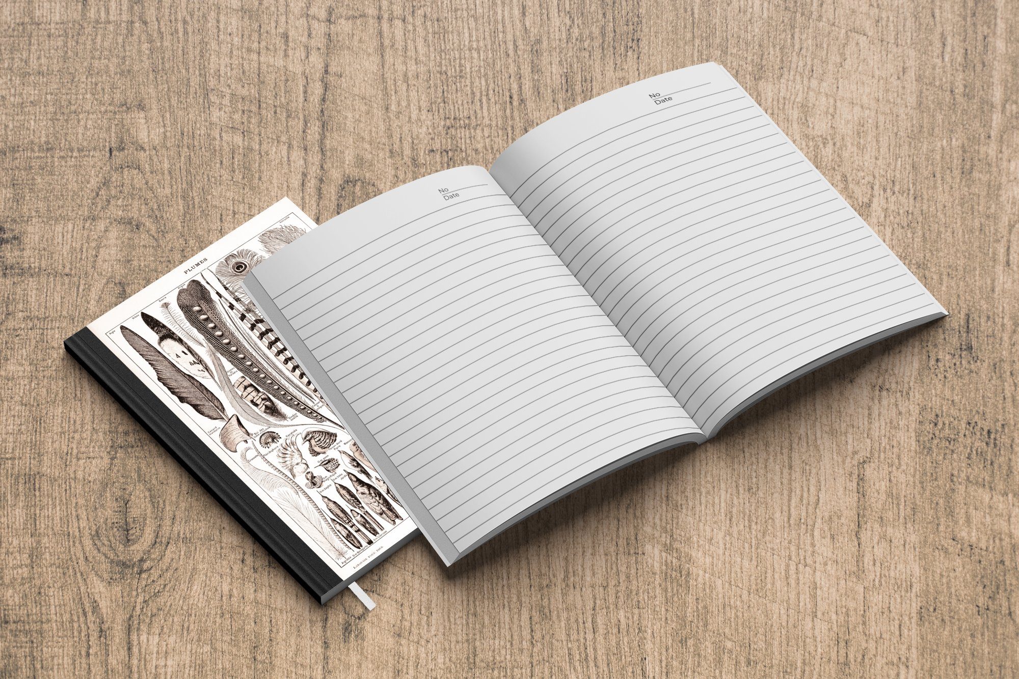 Journal, - Federn Notizbuch - - Haushaltsbuch MuchoWow Weiß, Seiten, Merkzettel, Tiere Tagebuch, Notizheft, 98 A5, Schwarz