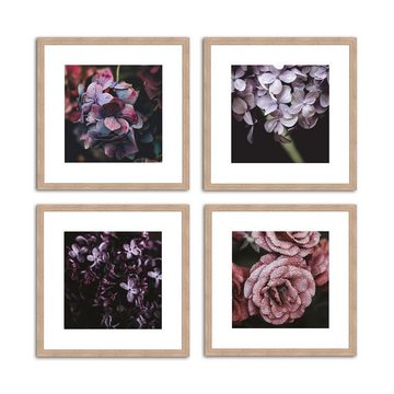 artissimo Bild mit Rahmen Bild gerahmt 30x30cm / Design-Poster inkl. Holz-Rahmen / Wandbild, Blumen: Lila Blüten III