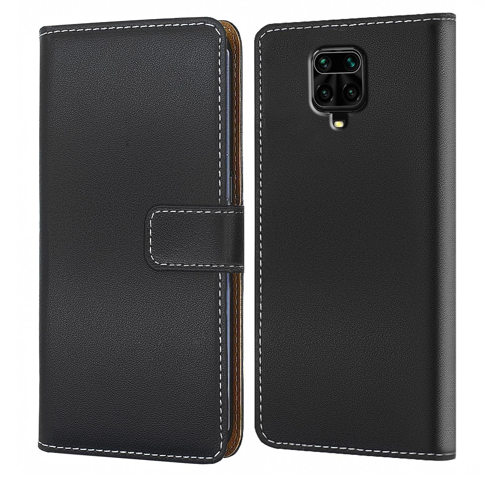 Numerva Handyhülle Bookstyle Etui Handytasche für Xiaomi Redmi Note 9s / Note 9 Pro, Klapphülle Flip Cover Schwarz